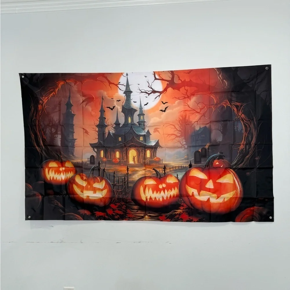 Spooky Halloween Castle Wall Art with Pumpkins